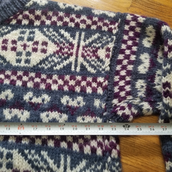 Nepal Hand Knit Wool Nordic Inspired Navy Diamond Motifs UNIQUE Sweater Rustic - Picture 8 of 13